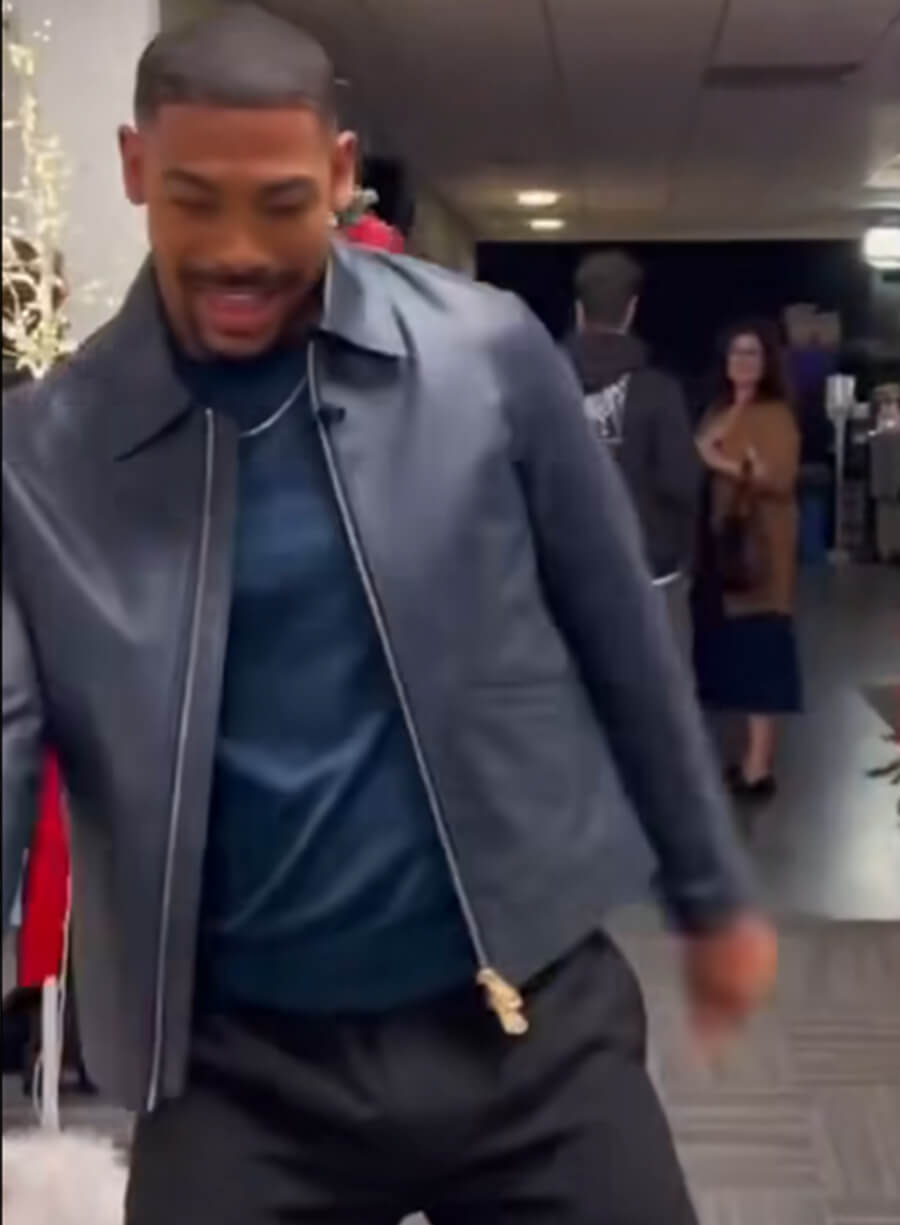 Aaron Pierre Black Trucker Leather Jacket