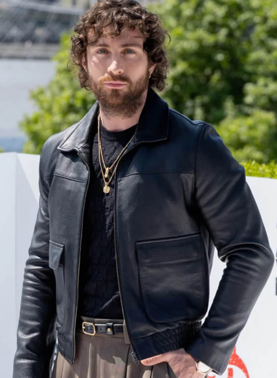 Aaron Taylor-Johnson 28 Years Later Black Leather Jacket