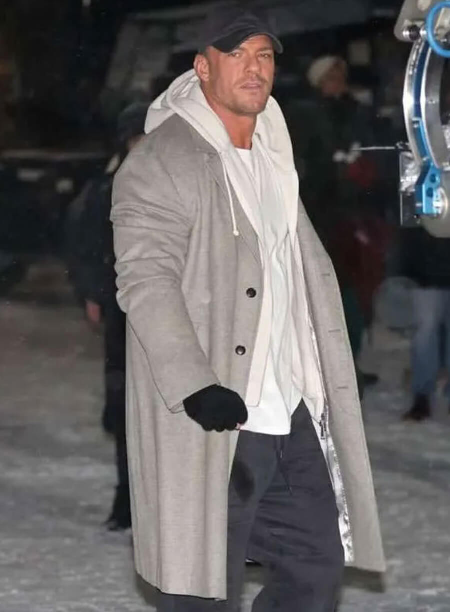 Alan Ritchson The Man with the Bag Grey Coat