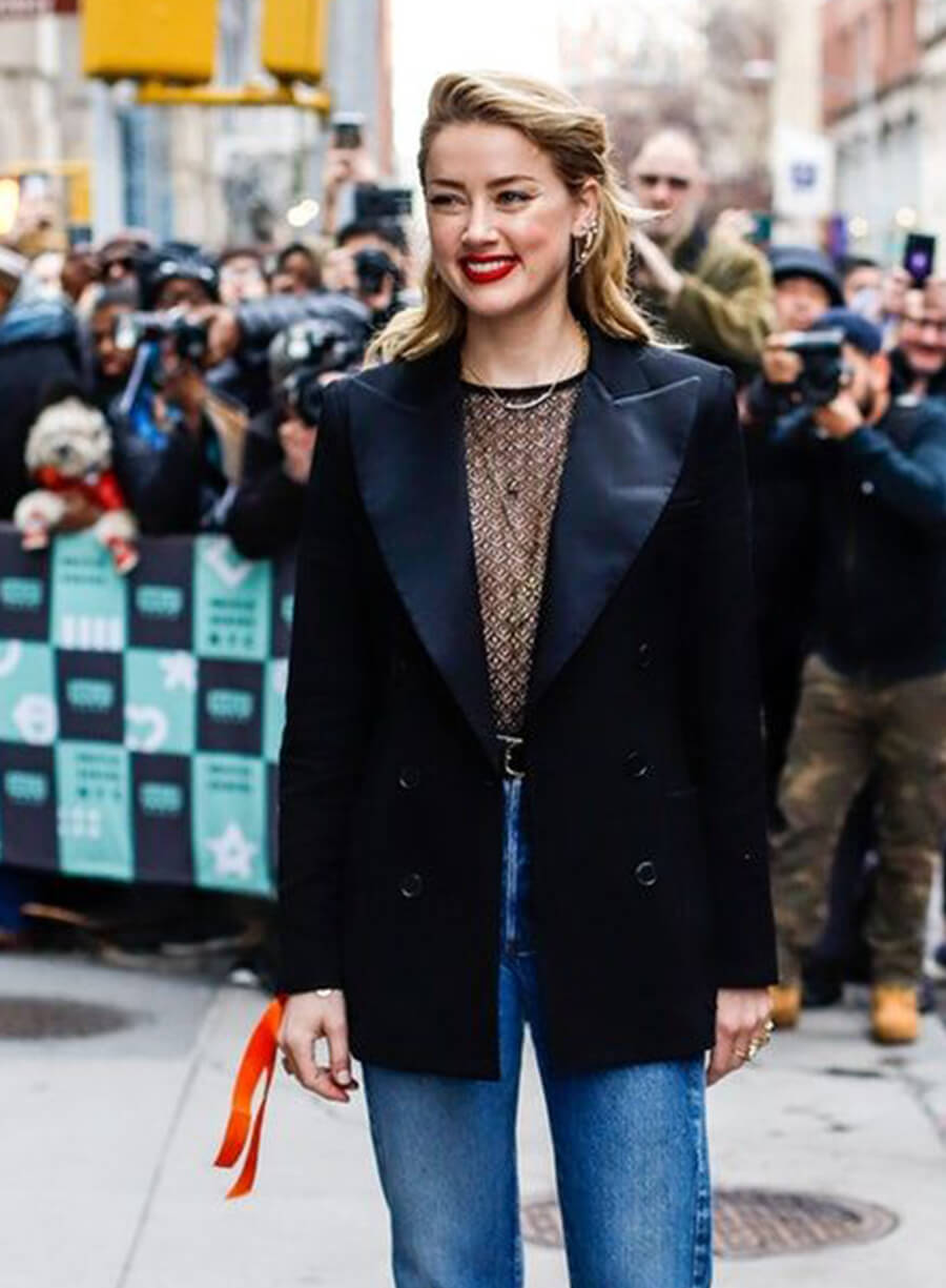 Amber Heard Black Wool Coat