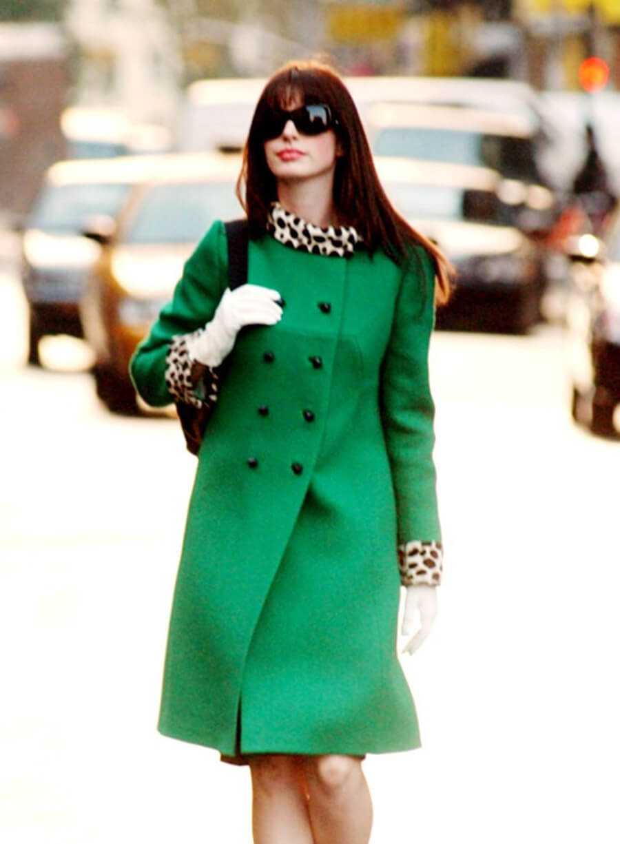 Anne Hathaway The Devil Wears Prada Green Coat