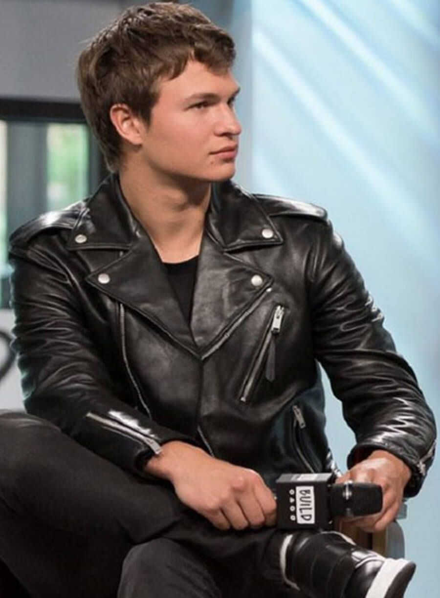 Ansel Elgort Black Leather Jacket