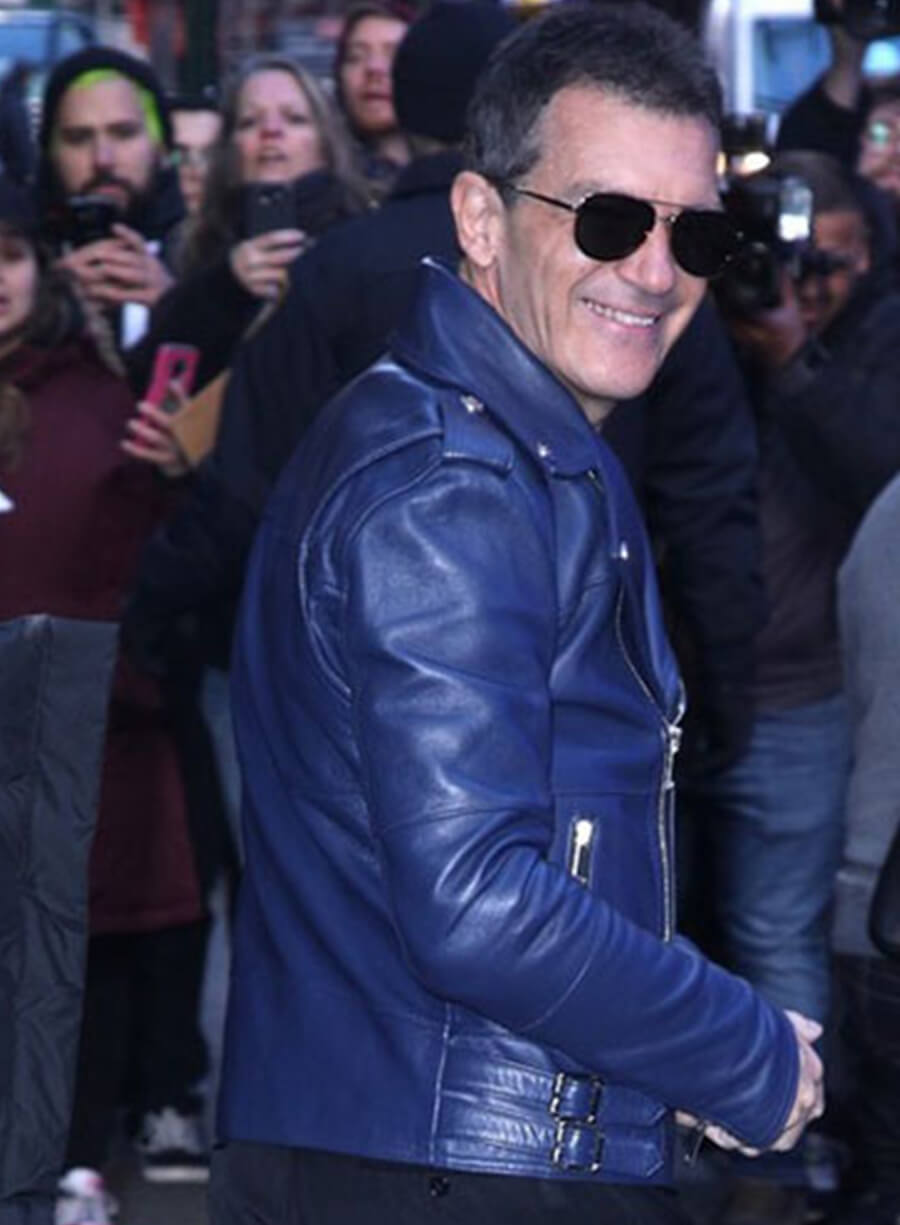 Antonio Banderas Blue Biker Leather Jacket