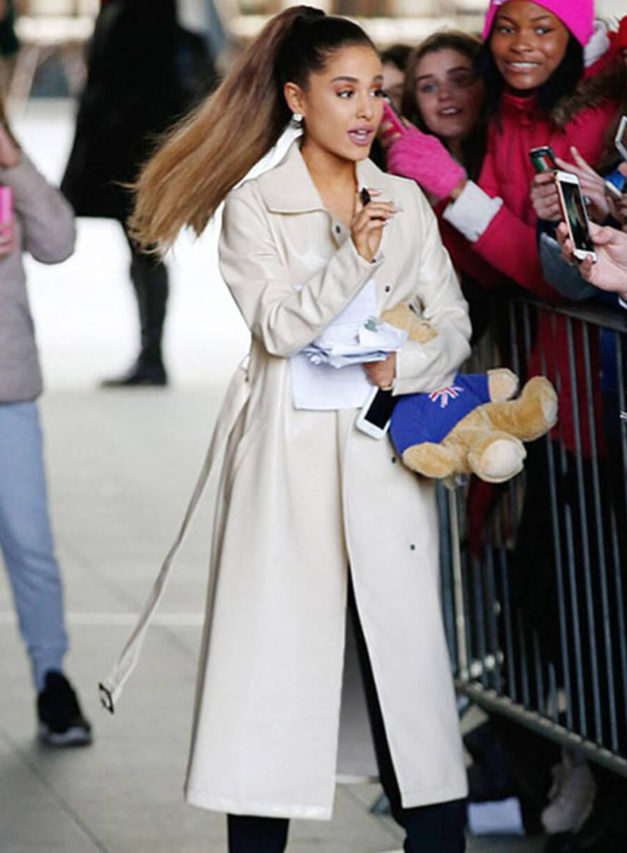 Ariana Grande White Leather Long Coat