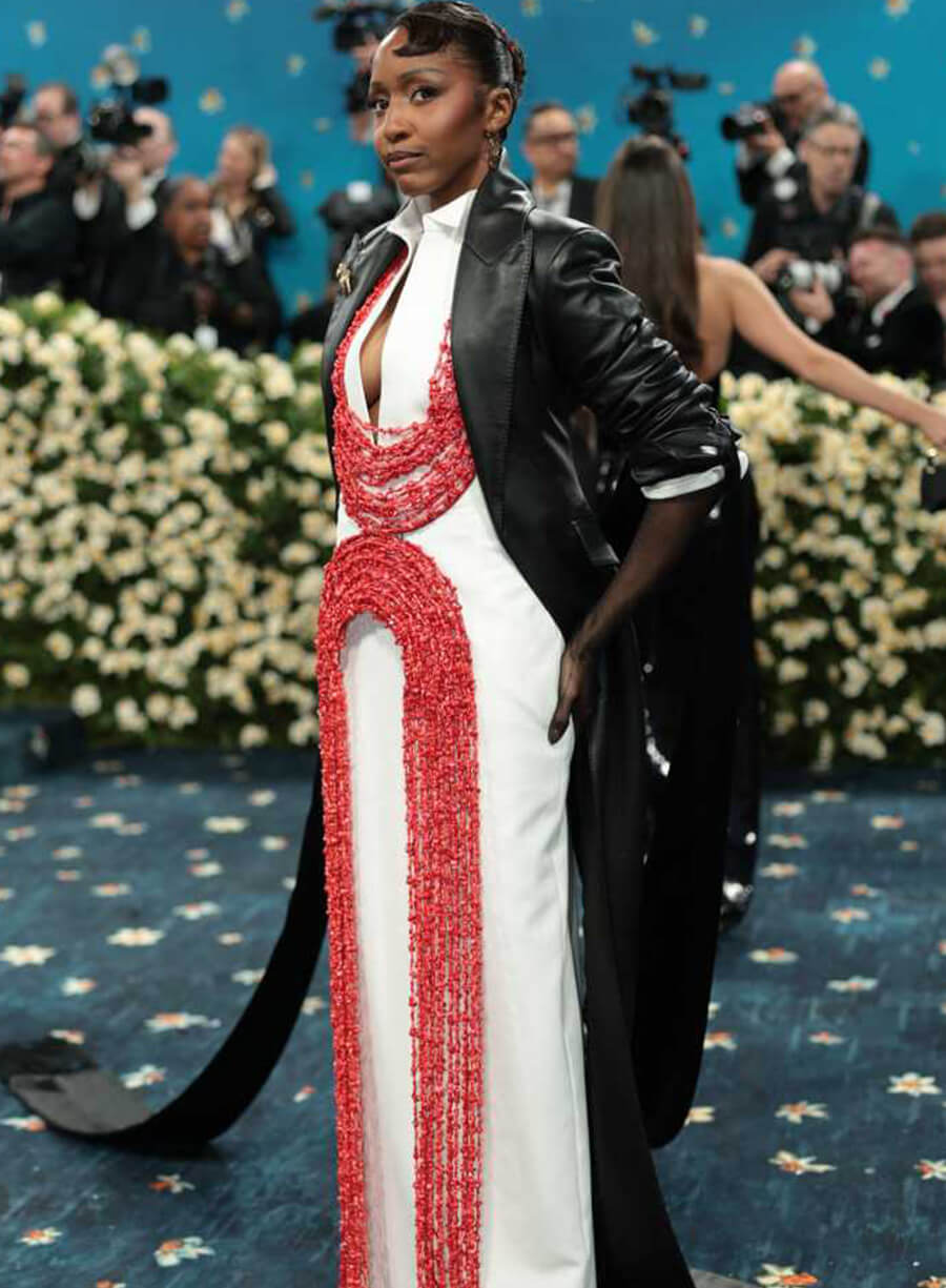 Ayo Edebiri Met Gala Red Carpet 2025 Leather Coat