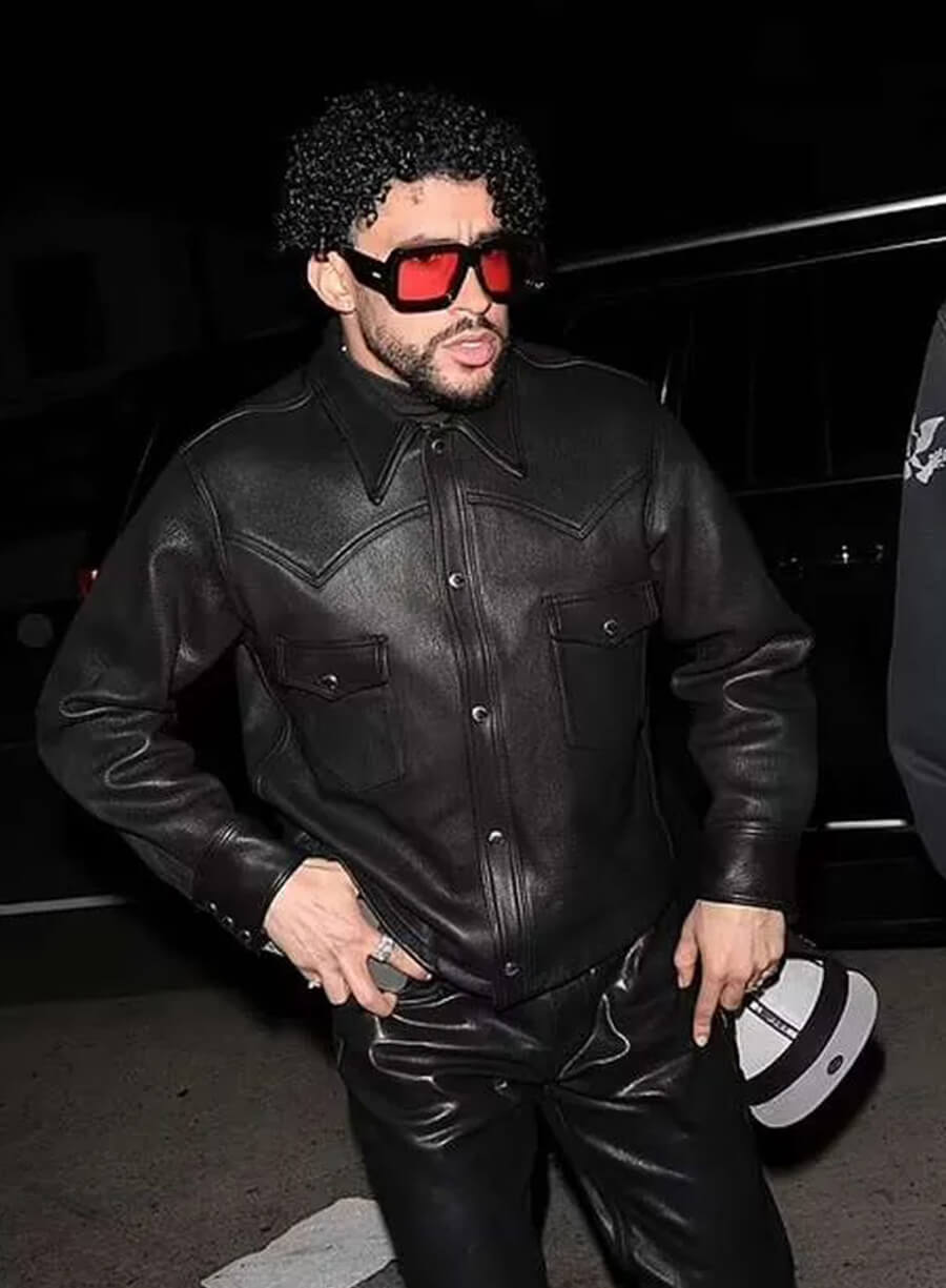 Bad Bunny Black Leather Jacket