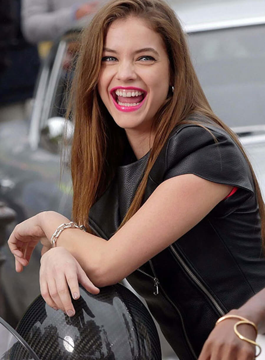 Barbara Palvin Black Leather Top