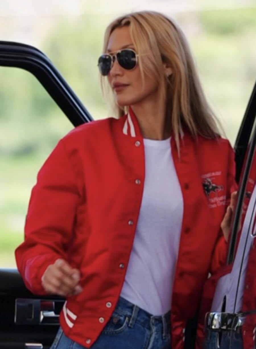 Bella Hadid 2025 Red Varsity Jacket