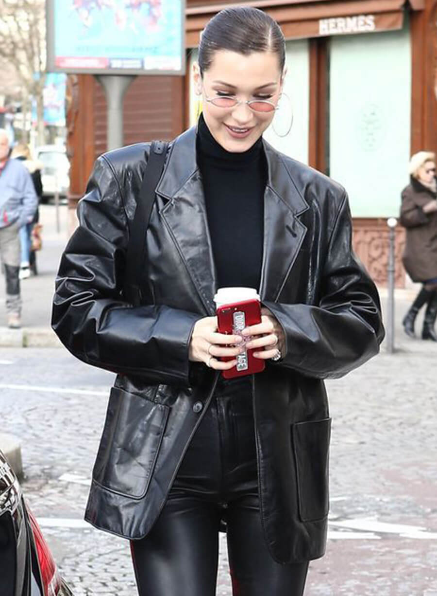 Bella Hadid Black Leather Blazer