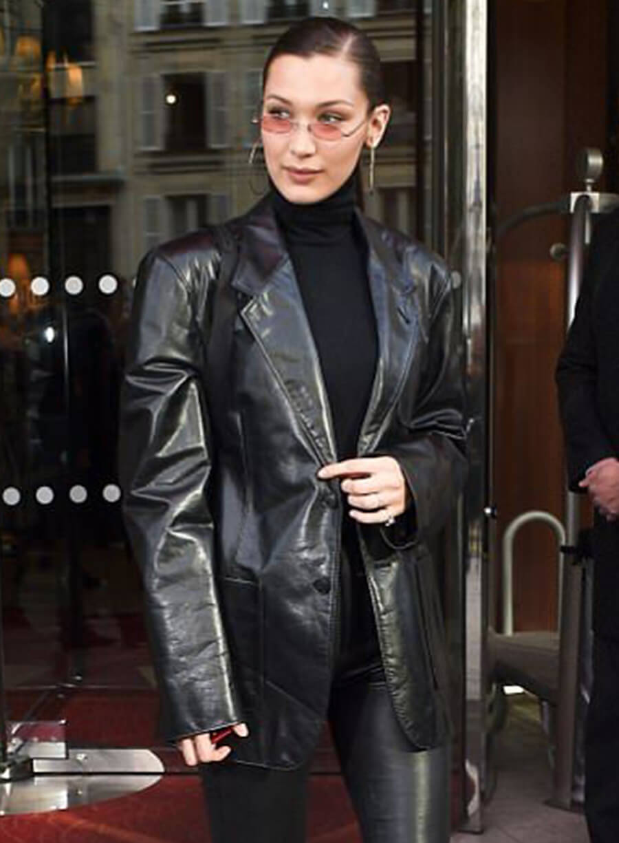 Bella Hadid Black Leather Blazer