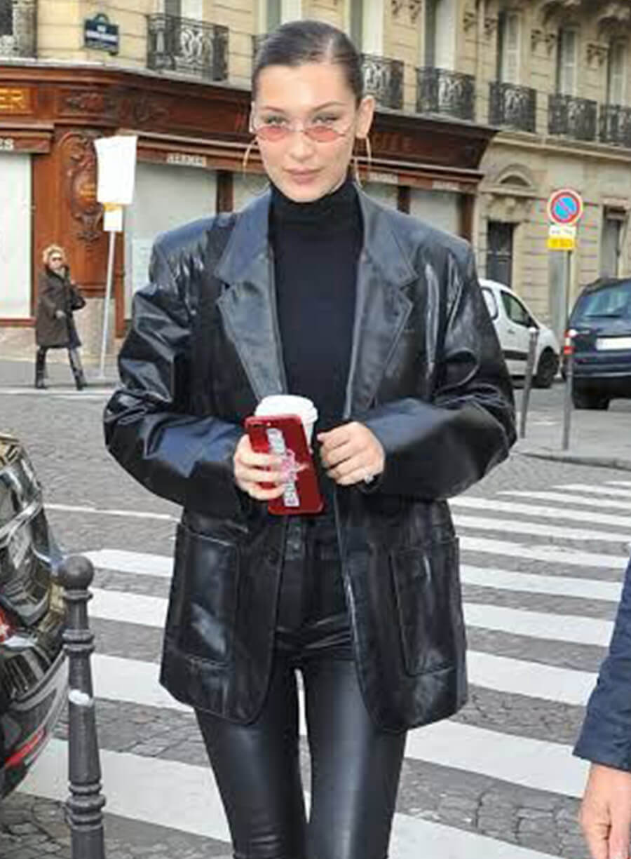 Bella Hadid Black Leather Blazer