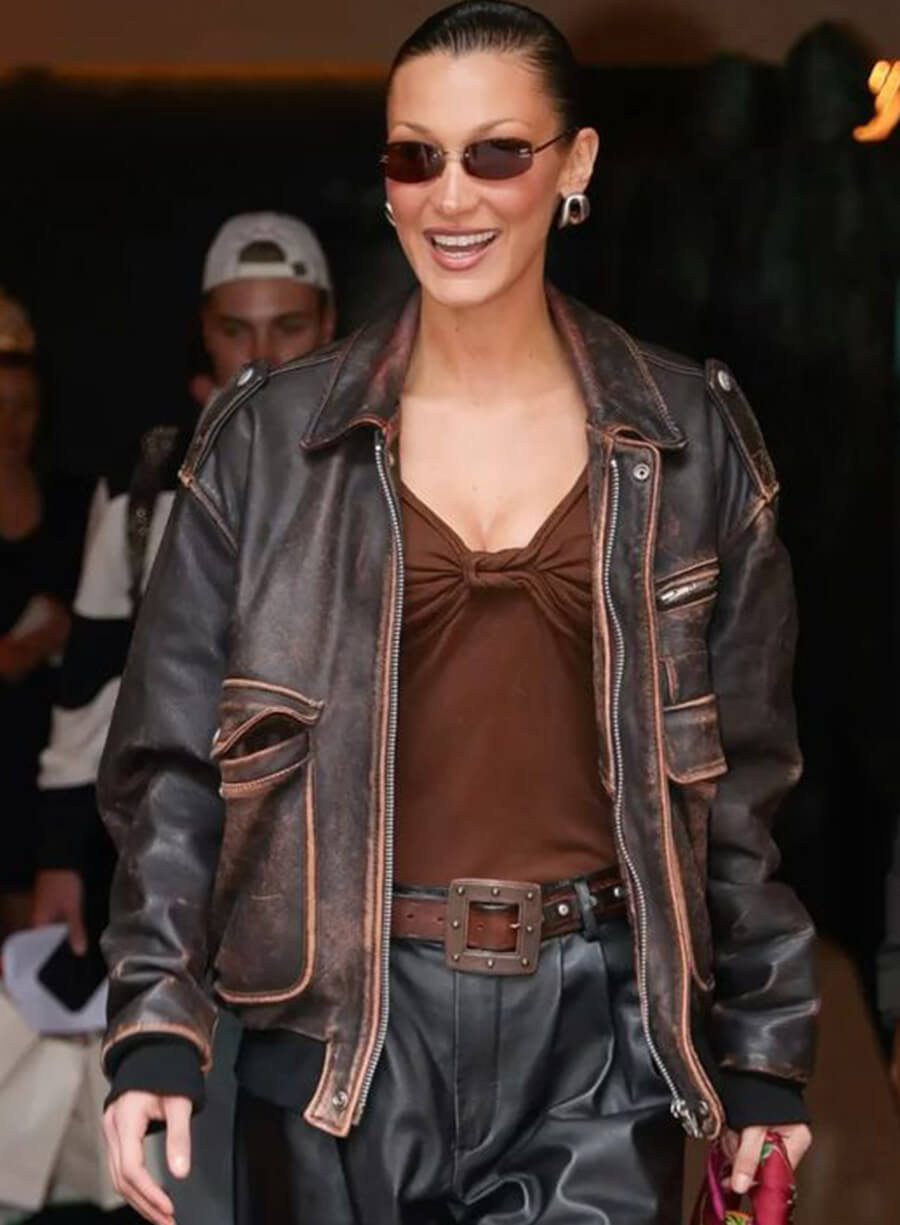 Bella Hadid Black Vintage Leather Jacket