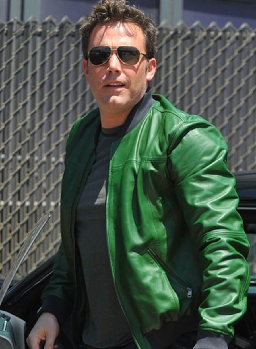Ben Affleck Green Leather Bomber Jacket