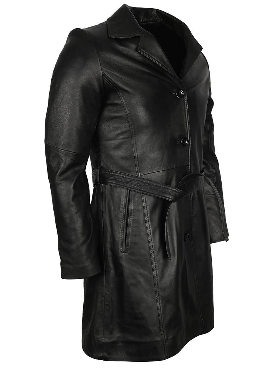 Black Leather Mens Trench Coat