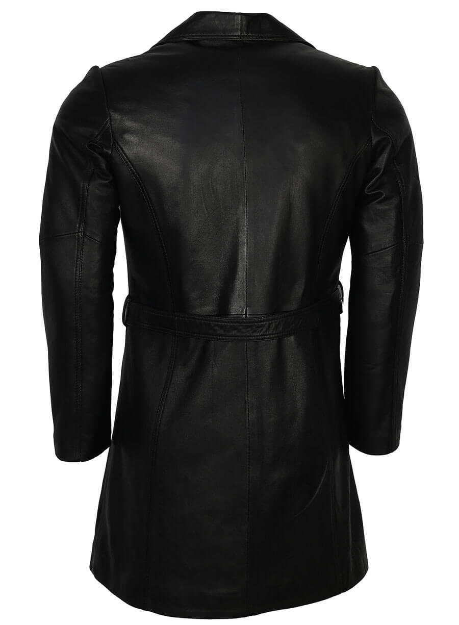 Black Leather Mens Trench Coat