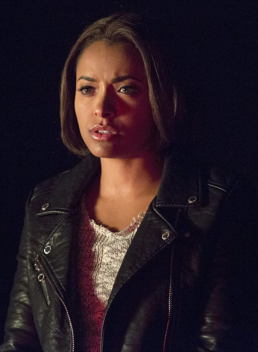 Bonnie Bennett The Vampire Diaries S06 Black Biker Leather Jacket