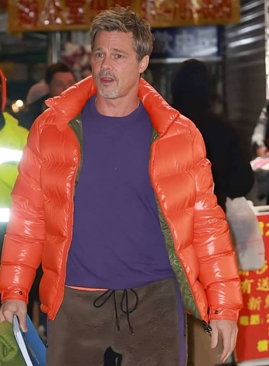 Brad Pitt Wolfs 2024 Orange Puffer Jacket
