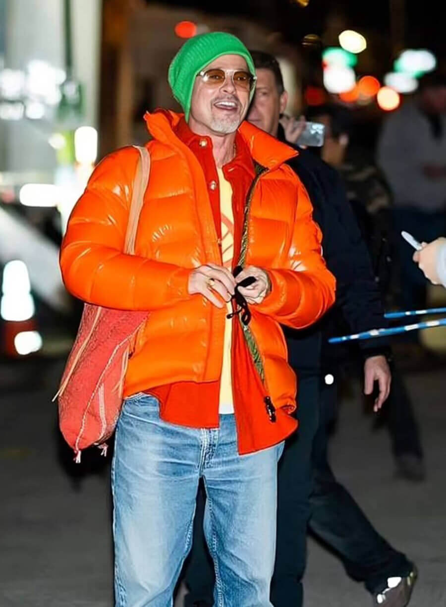 Brad Pitt Wolfs 2024 Orange Puffer Jacket