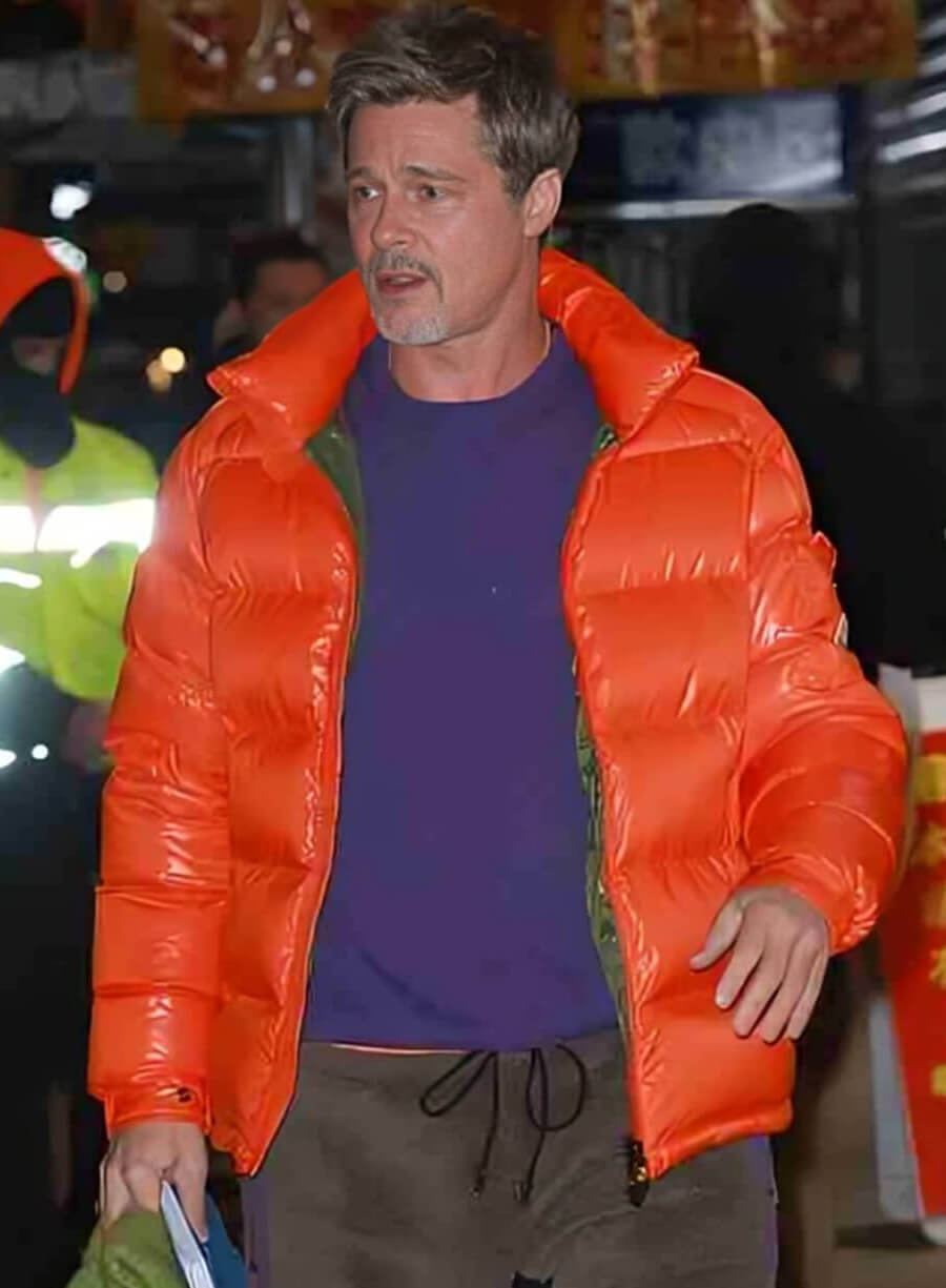 Brad Pitt Wolfs 2024 Orange Puffer Jacket
