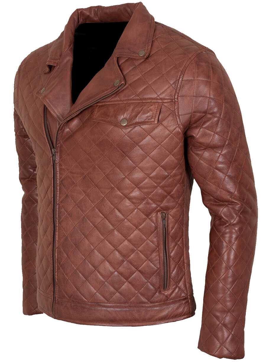 Brown Diamond Quilted Leather Jacket