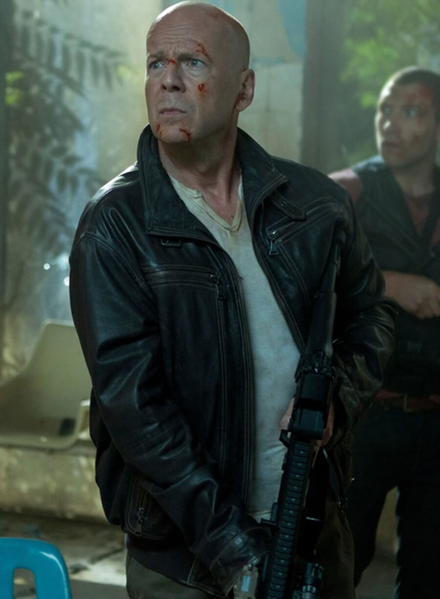 Bruce Willis A Good Day to Die Hard Black Leather Jacket