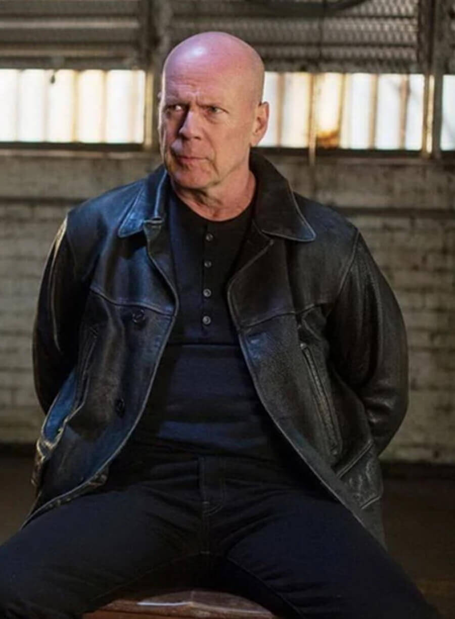 Bruce Willis Extraction 2015 Black Leather Jacket