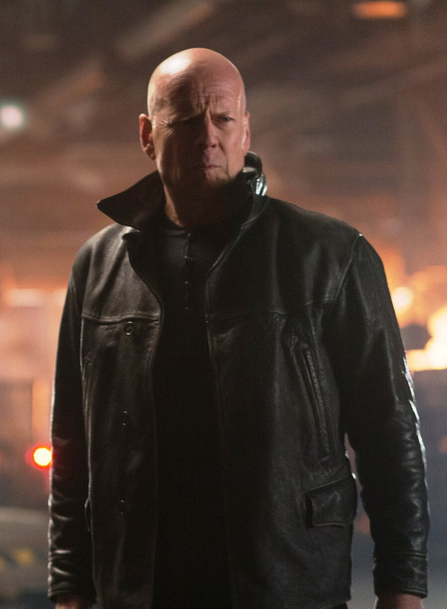 Bruce Willis Extraction 2015 Black Leather Jacket