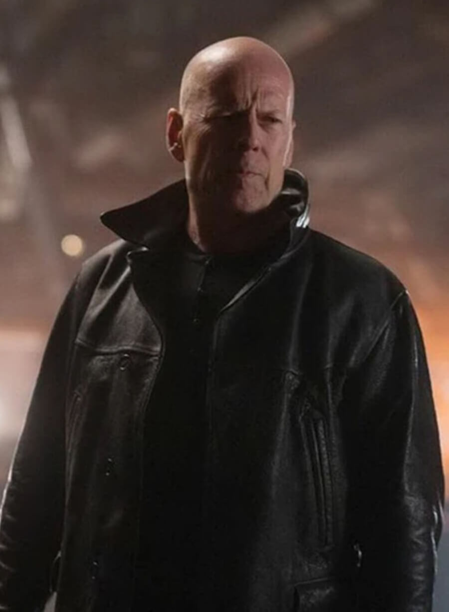 Bruce Willis Extraction 2015 Black Leather Jacket