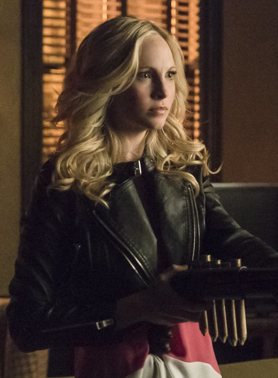 Caroline Forbes The Vampire Diaries S06 Black Cropped Biker Jacketx
