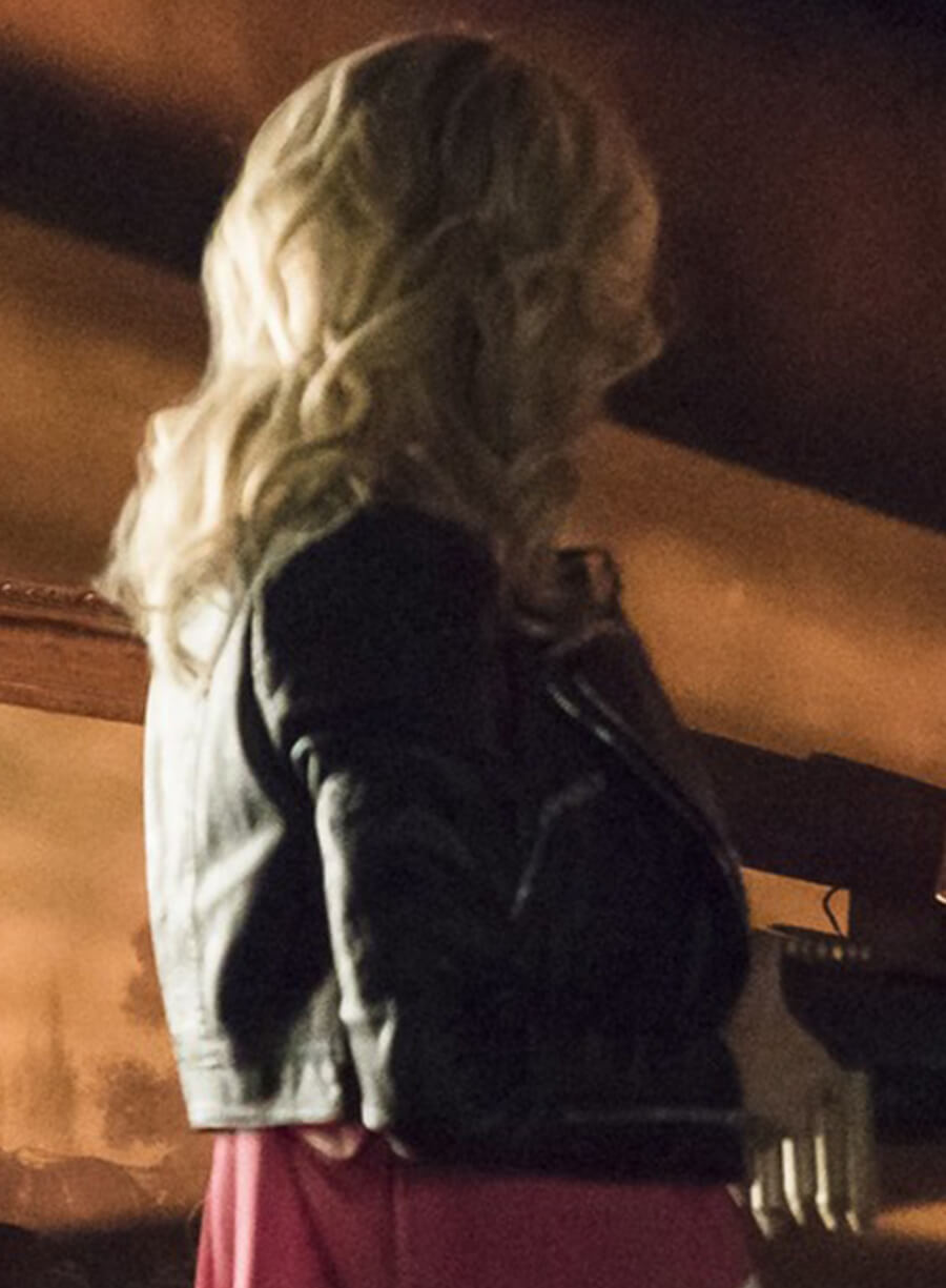 Caroline Forbes The Vampire Diaries S06 Black Cropped Biker Jacket