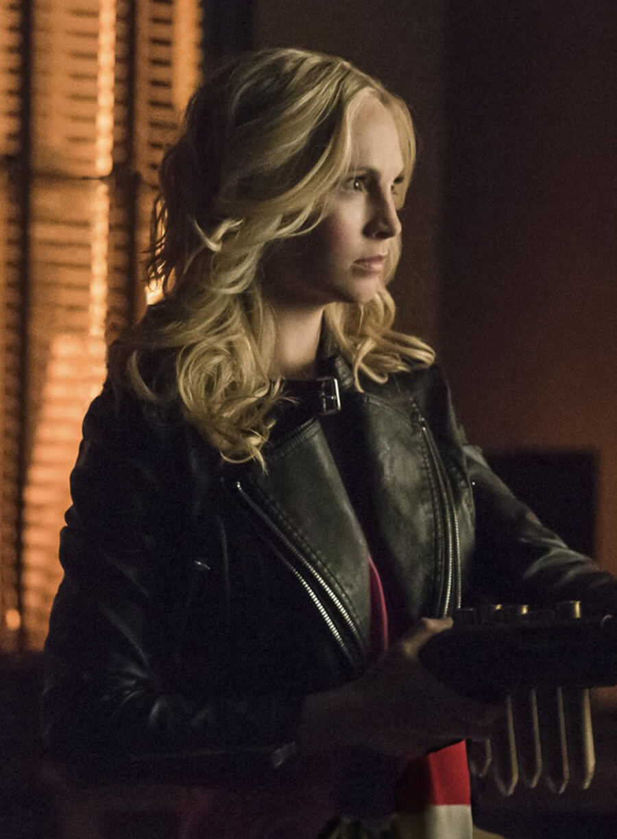 Caroline Forbes The Vampire Diaries S06 Black Cropped Biker Jacket