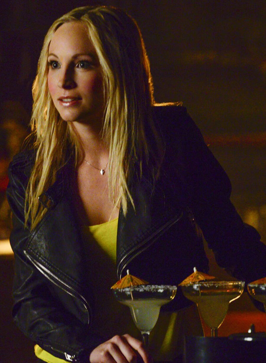 Caroline Forbes The Vampire Diaries S06 Black Cropped Biker Jacket