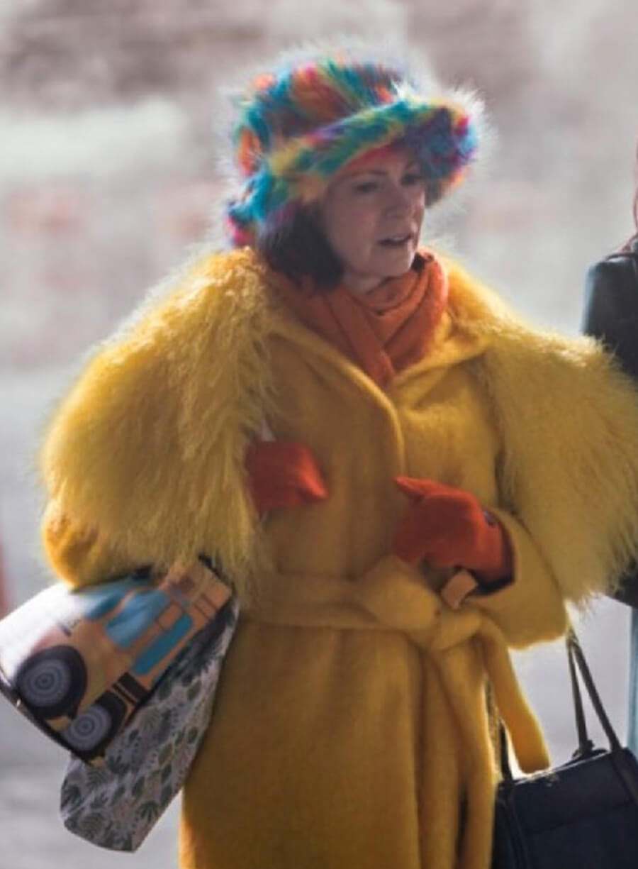 Carrie Preston Elsbeth S02 Yellow Fur Coat
