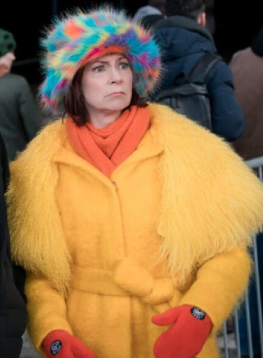 Carrie Preston Elsbeth S02 Yellow Fur Coat