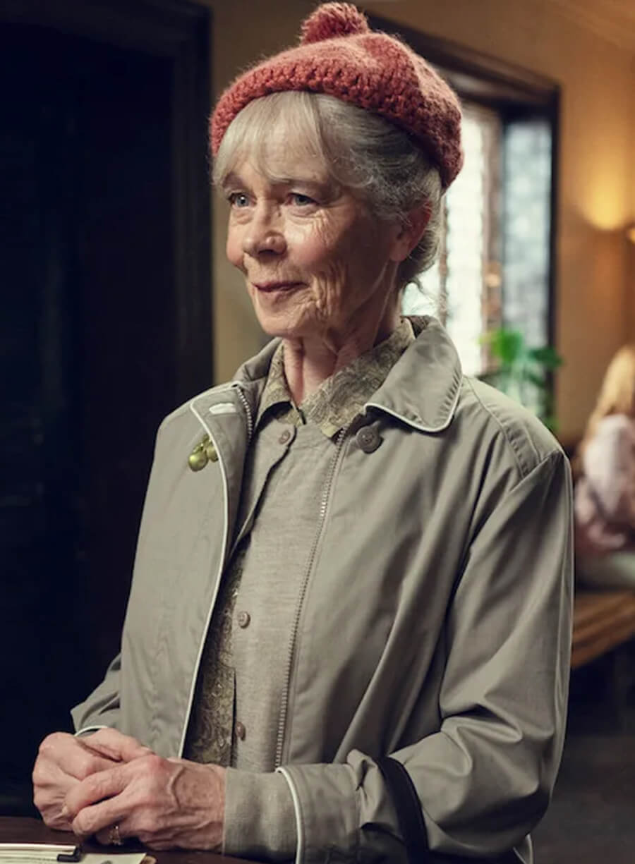 Celia Imrie The Thursday Murder Club 2025 Grey Jacket