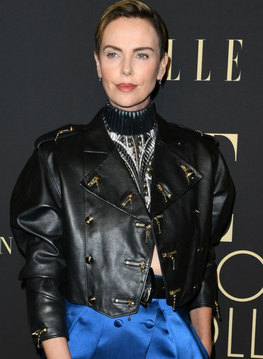 Charlize Theron Black Leather Jacket