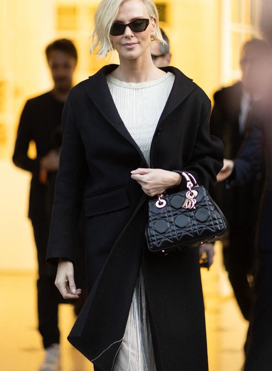 Charlize Theron Black Wool Coat