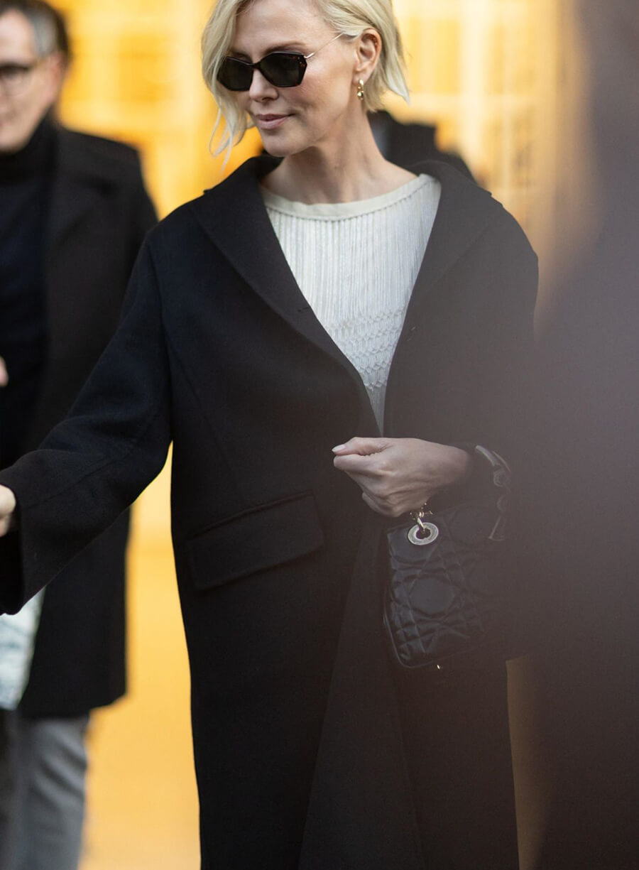 Charlize Theron Black Wool Coat