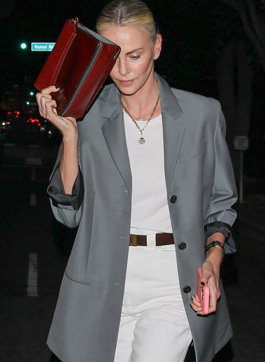 Charlize Theron Grey Blazer