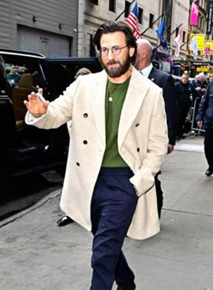 Chris Evans Cream Wool Coat