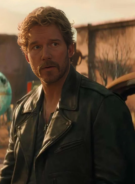 Chris Pratt The Electric State Black Leather Jacket