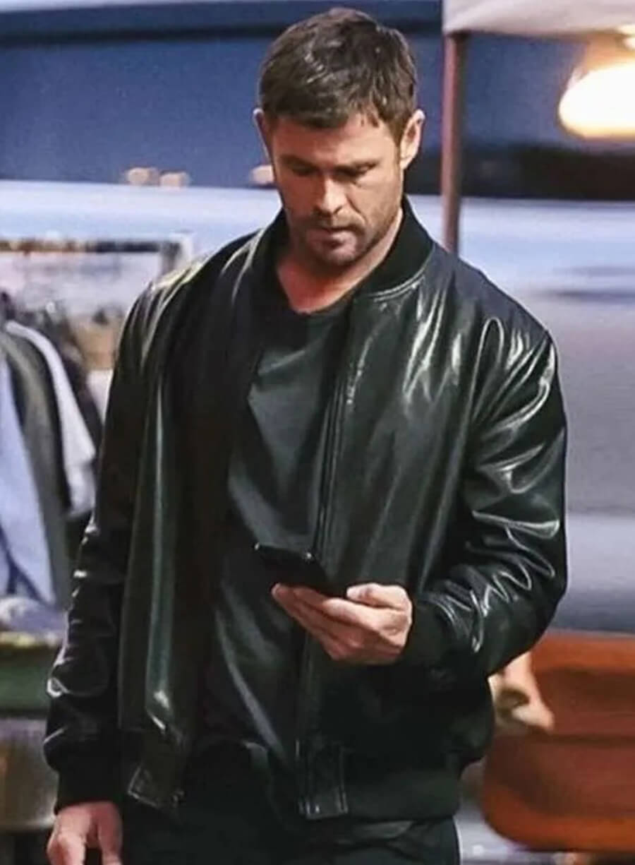 Crime 101 Chris Hemsworth Bomber Leather Jacket