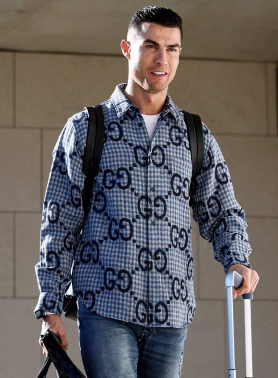 Cristiano Ronaldo Blue Checked Shirt LeatherJacketMerchant Cristiano Ronaldo Blue Checked Shirt LeatherJacketMerchant