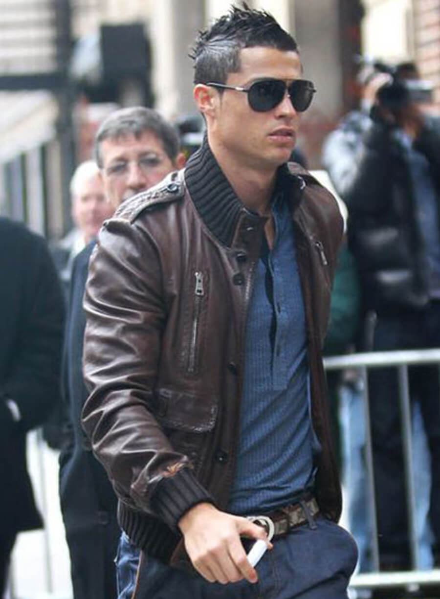 Cristiano Ronaldo Brown Leather Jacket