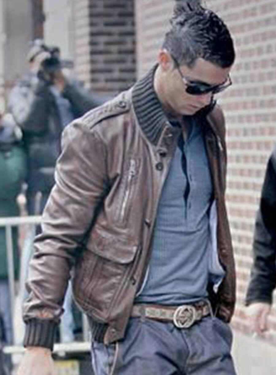 Cristiano Ronaldo Brown Leather Jacket