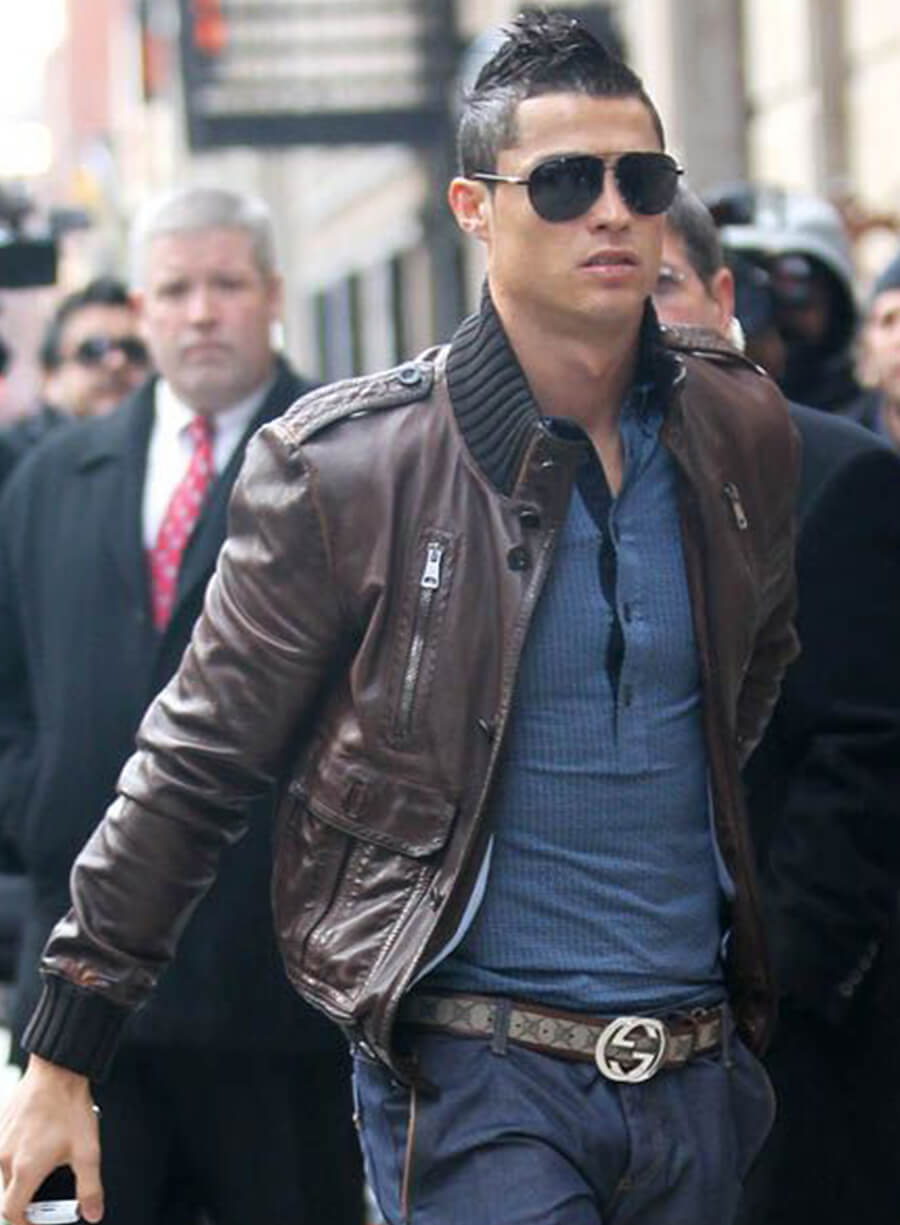 Cristiano Ronaldo Brown Leather Jacket