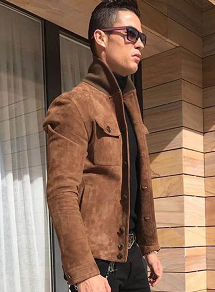 Cristiano Ronaldo Brown Suede Leather Jacket