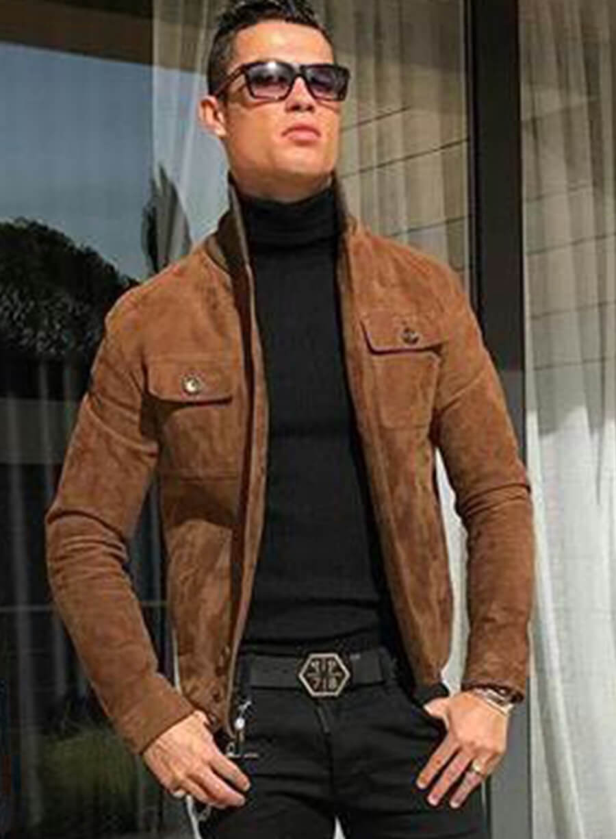 Cristiano Ronaldo Brown Suede Leather Jacket