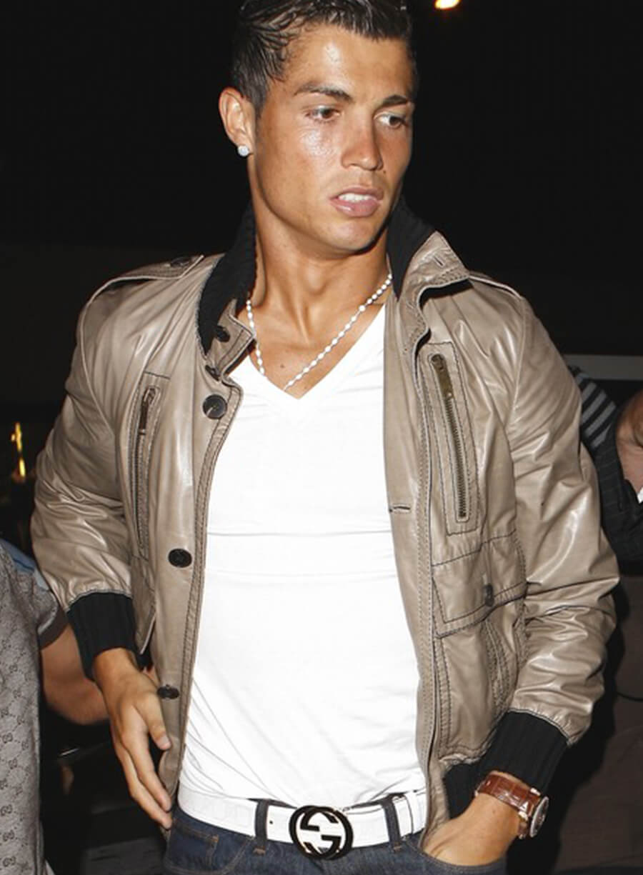 Cristiano Ronaldo Light Beige Leather Jacket