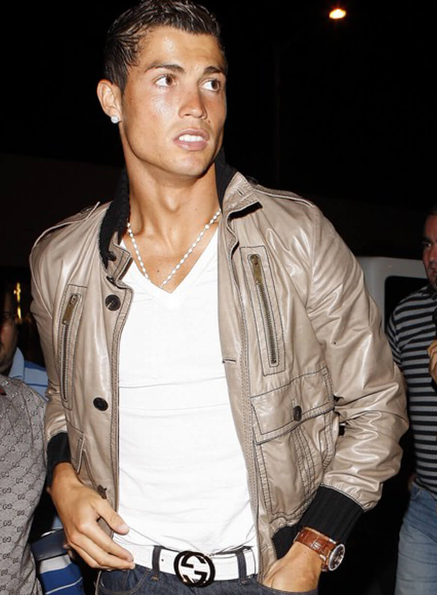 Cristiano Ronaldo Light Beige Leather Jacket